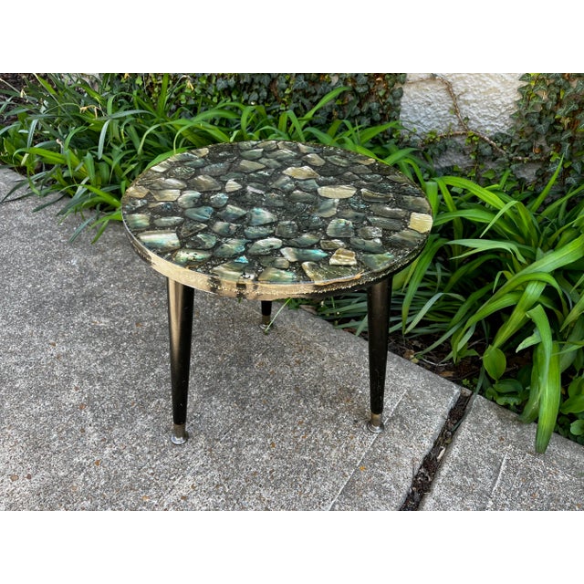 Wood Abalone MCM Side Table For Sale - Image 7 of 9