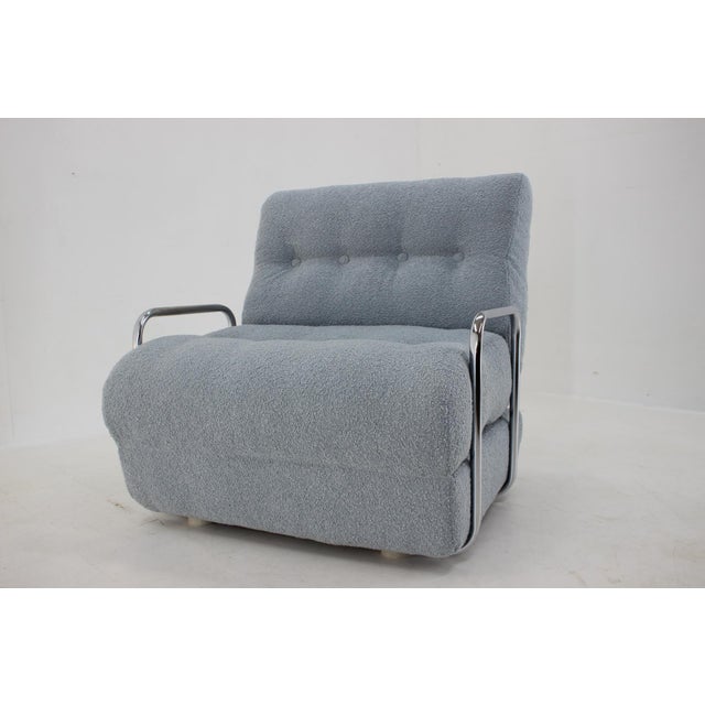 Convertible Chrome Lounge Chair in Bouclé, Czechoslovakia, 1970s For Sale - Image 11 of 18