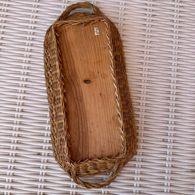 Vintage 1940s Mexican Feather Folk Art Bird Wicker Tray Wall Decor Signed For Sale - Image 4 of 7