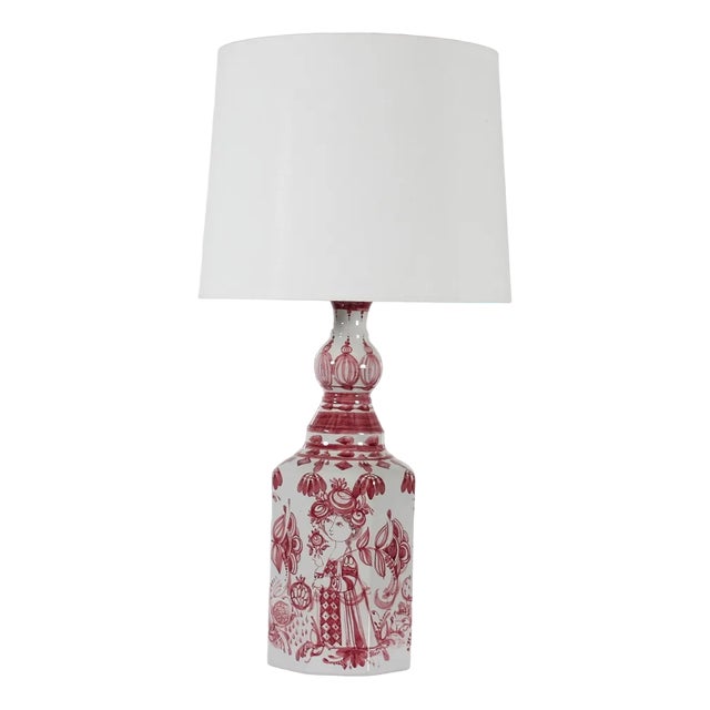 Large Hand-Painted Table Lamp with New Shade by Bjørn Wiinblad, Denmark, 1978 For Sale