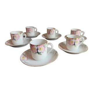 Antique, Early 20th Century Noritake Azalea Porcelain Demitasse Cups & Saucers, Set of Six For Sale