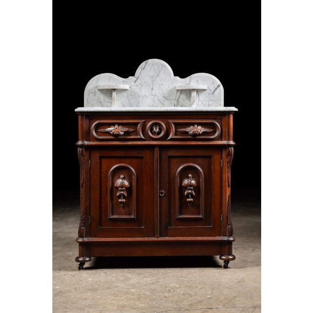 Late 19th Century Eastlake Victorian Walnut Commode Wash Stand With Marble Top For Sale - Image 4 of 11