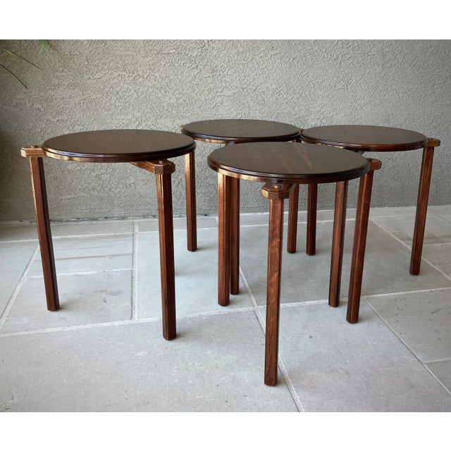 Circa 1970 Mahogany Wood Circular Stacking Tables in the Manner of Bruno Rey or Alvar Aalto - Set of 4 For Sale In Austin - Image 6 of 18