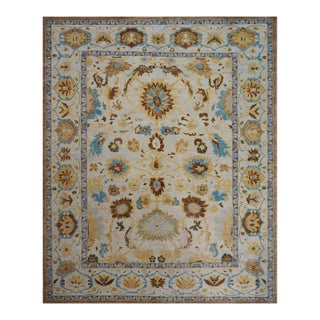 Afghan Sultanabad Wool 8x10 Blue, Ivory & Beige Handmade Area Rug #1143688 For Sale