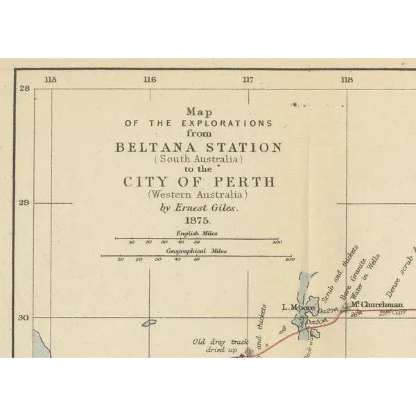 Map of the 4000km Exploration of Ernest Giles from Beltena to Perth, 1875 For Sale - Image 6 of 7