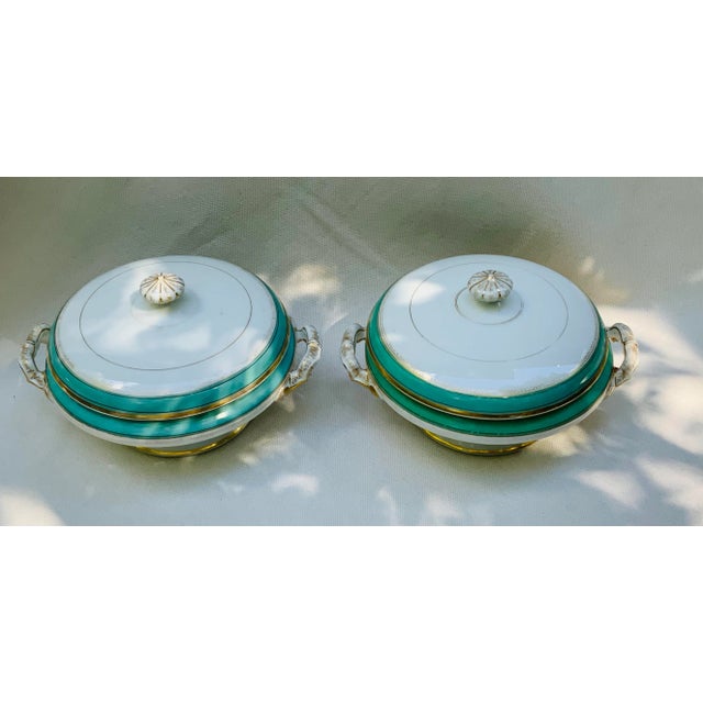 Mid 19th Century Pair of Mid 19th Century French Porcelain Tureens W/ Turquoise Trim For Sale - Image 5 of 18