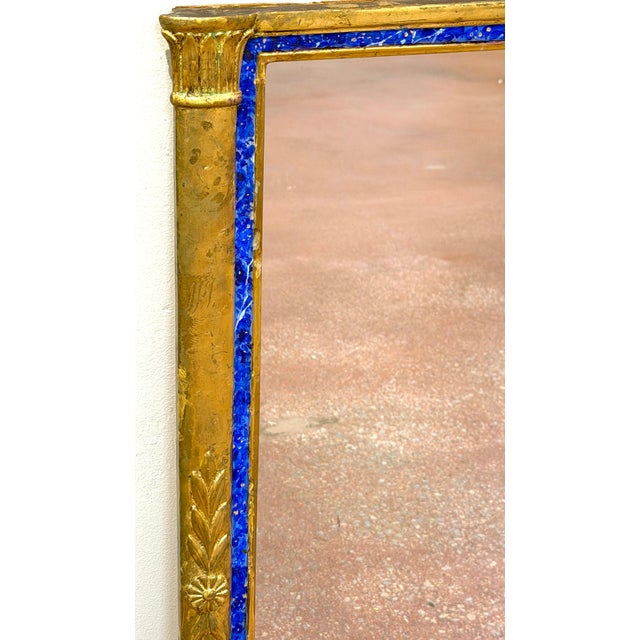Italian Neoclassical Lapis-Blue Enameled Giltwood Mirror, 1960s For Sale - Image 13 of 16