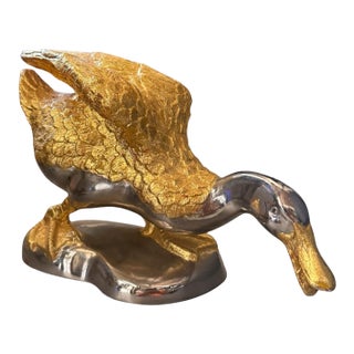 Vintage Hollywood Regency Two-Tone Gold & Silver Duck Sculpture For Sale