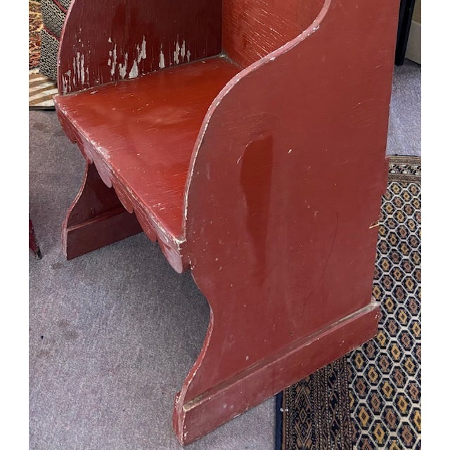 English American Primitive Folk Art Carved Wood Settle Bench For Sale - Image 3 of 8