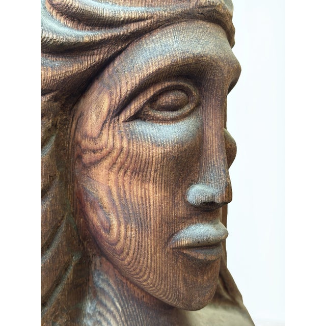 Vintage Expressive Hand-Carved Bust, Circa 1970s For Sale - Image 15 of 16