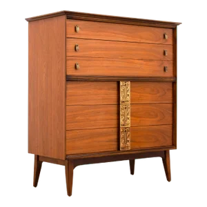 Bassett Mayan Tall Chest Highboy Dresser Mid Century Modern 1960s