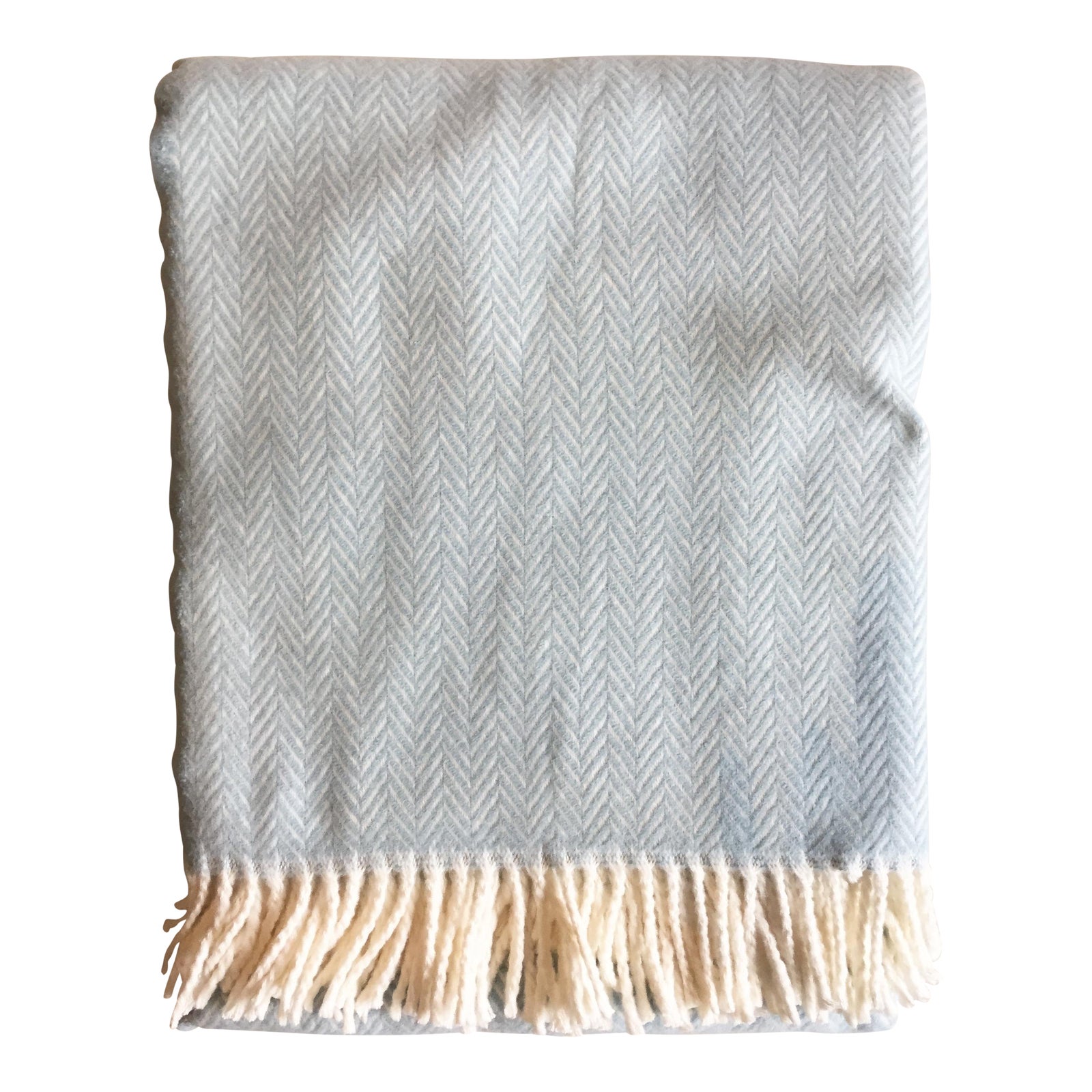 Fringed Sky Blue Herringbone Throw Blanket Chairish