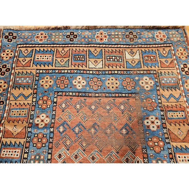 19th Century Persian Kurdish Wide Runner Rug, Hand-Knotted Wool, Allover Paisley Pattern, Terracotta & Blue, 4x12 For Sale - Image 13 of 15