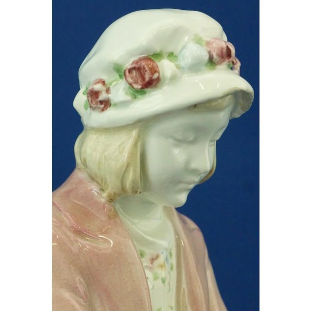 20th Century Art Nouveau Ceramic Seated Girl with a Bouquet of Flowers by Muller for Goldscheider, Austria, Early 1900s For Sale - Image 14 of 18