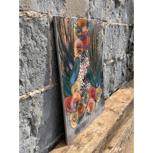 Hand-Painted Ceramic Art Wall Panel or Tile with Flower & Plant Motifs by Traute Lossau for Kupfermühle KMK Keramik, West Germany, 1960s For Sale - Image 11 of 18