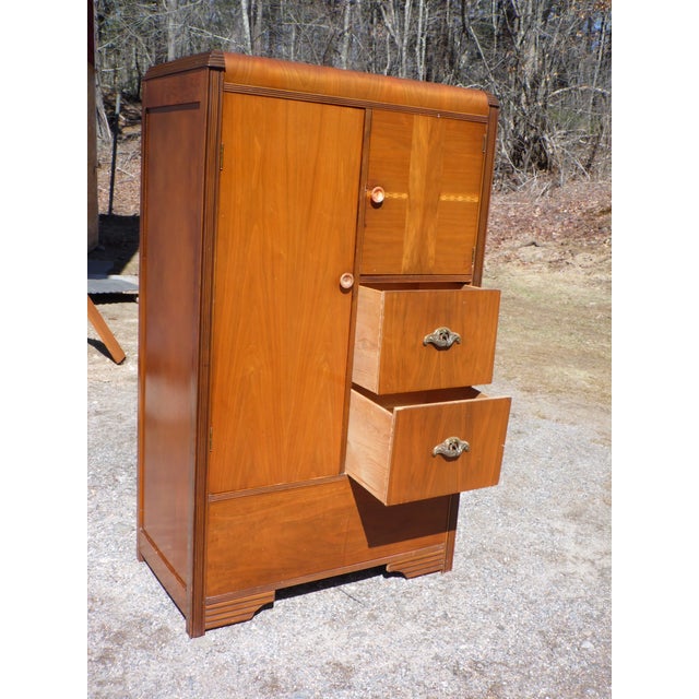 Vintage Art Deco Waterfall Chifferobe Armoire Walnut Wardrobe Dresser Closet Chairish