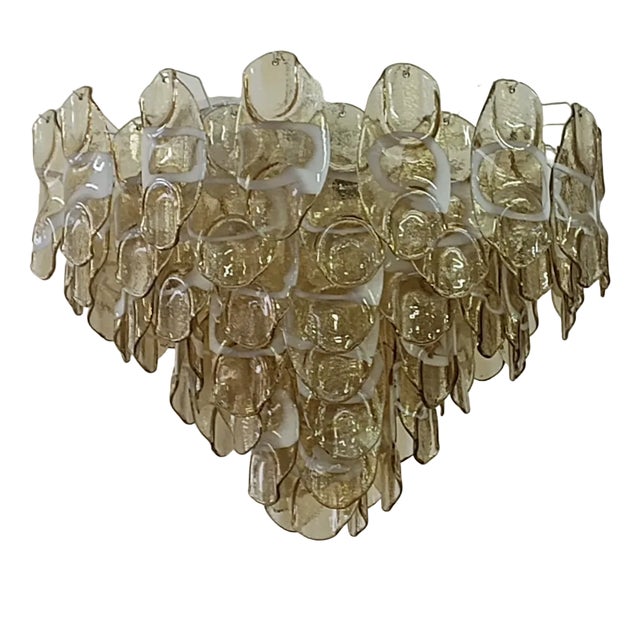Mid-Century Amber and White Murano Glass Chandelier, 2000s For Sale