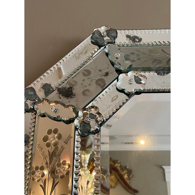 Antique Venetian Etched Glass Octagonal Cushion Mirror For Sale - Image 4 of 7