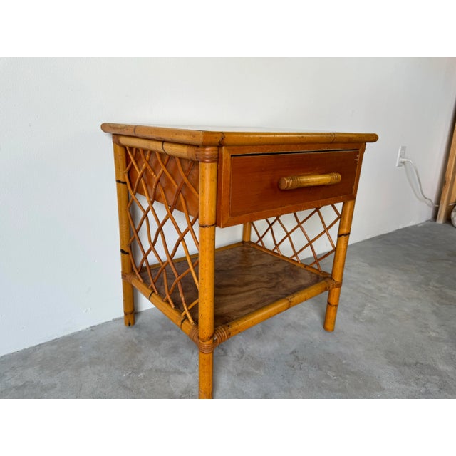 Vintage Chic Coastal Rattan Nightstand For Sale - Image 9 of 12