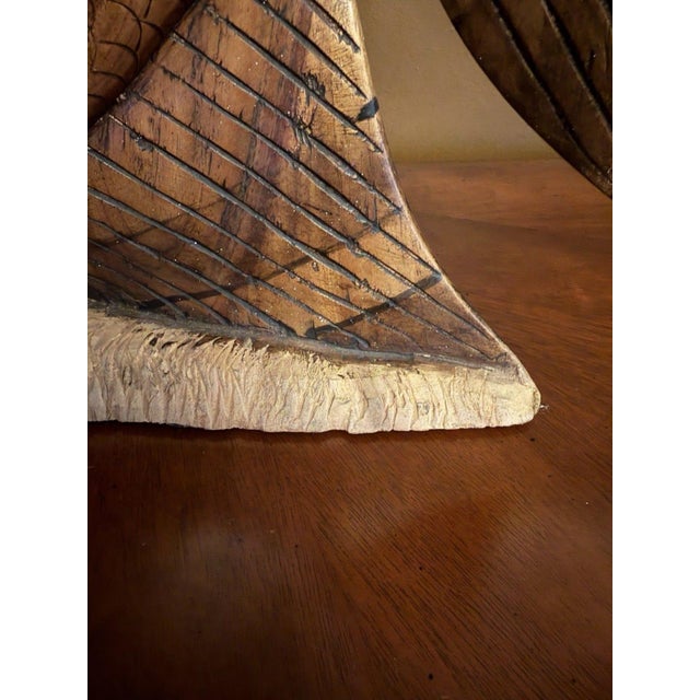 Vintage 1950s Indonesian Hand-Carved Teak Angelfish Sculpture – 19.5" For Sale - Image 10 of 12