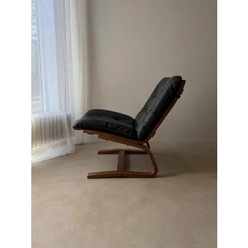 Mid-Century Modern Plywood Chair in Black Leather, 1970s For Sale - Image 5 of 11