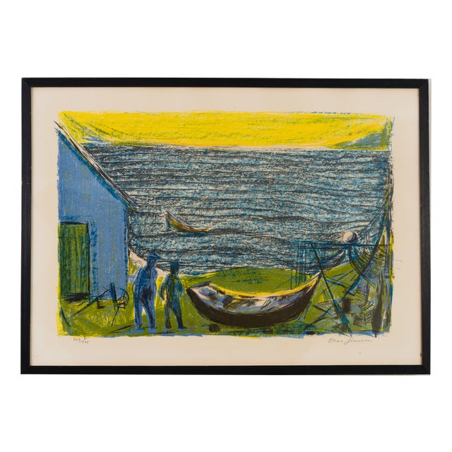 Else Jensen, Danish Coastal Fishermen and Boats 209/275, 1960s, Lithograph For Sale