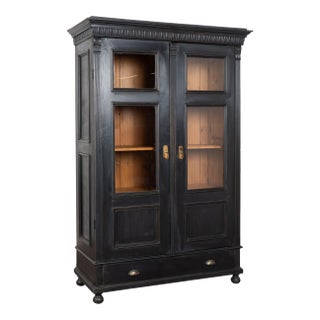 20th Century Black Painted Pine Bookshelf Display Cabinet For Sale
