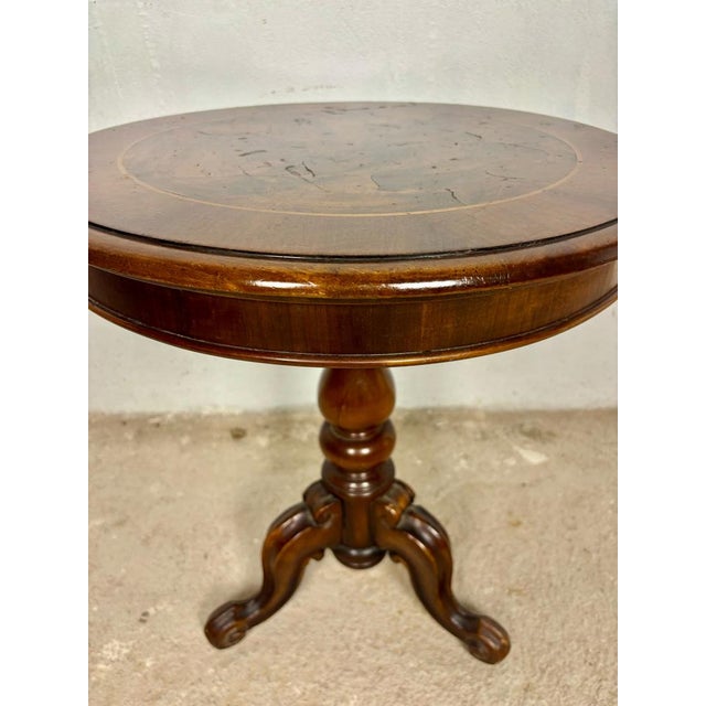 Brown Round Occasional Table with Inlaid Top, 1920s For Sale - Image 8 of 11