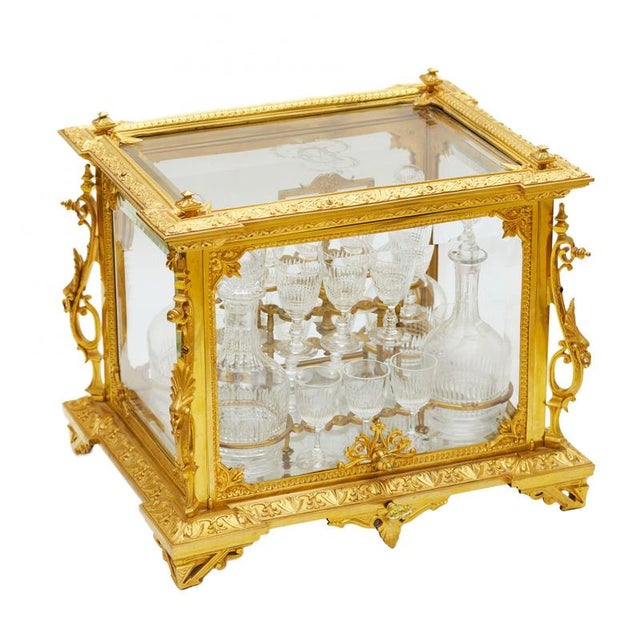 French Liqueur Cabinet in Gilt Bronze and Crystal, 1800s For Sale - Image 8 of 9