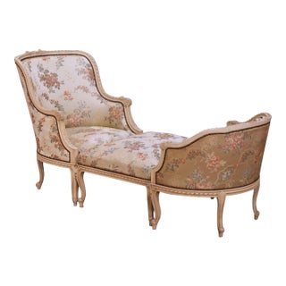 19th C. French Louis XV Provençal Painted Walnut Duchesse Brisée Chaise Longue For Sale