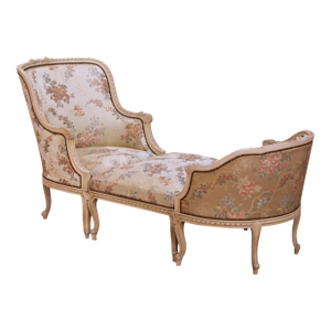 19th C. French Louis XV Provençal Painted Walnut Duchesse Brisée Chaise Longue