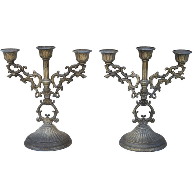 Rustic European Late 19th Century Handcrafted & Engraved Italian Brass Candlesticks - S/2 For Sale - Image 3 of 7