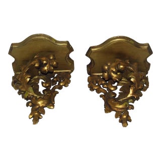 19thc French Gilt Gesso and Wood Acanthus Wall Display Shelves a - Pair For Sale