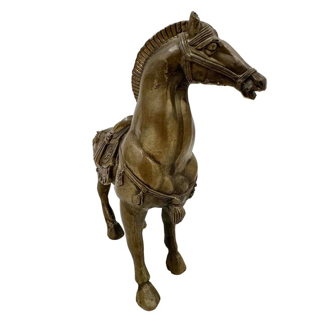 Metal Mid 20th-Century Pair of Chinese Bronze Tang Horse Figurines For Sale - Image 7 of 11