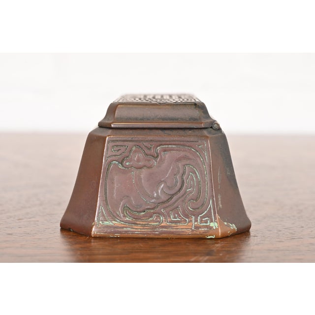 Bronze Tiffany Studios New York Chinese Pattern Bronze Stamp Box For Sale - Image 8 of 12