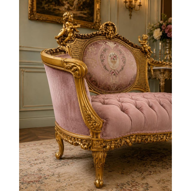 1940 French Artisan Louis XVI Gold Rose Beech Settee For Sale - Image 17 of 18