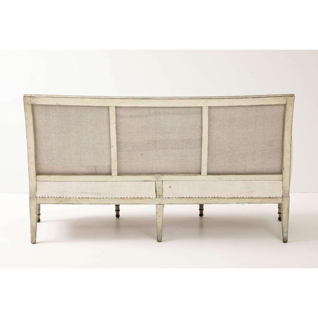 19th-Century Louis XVI Style Linen Settee For Sale - Image 4 of 7
