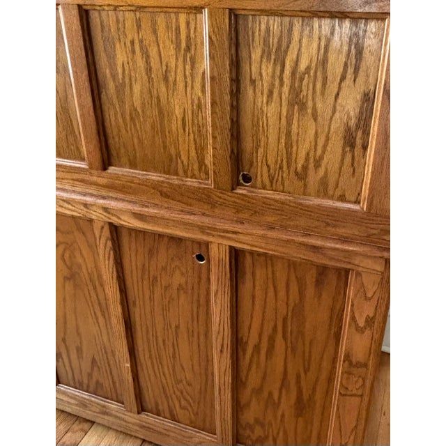 Mid 20th Century Mid 20th Century Arts & Crafts Raised Panel Oak S Roll Top Desk on Casters For Sale - Image 5 of 12