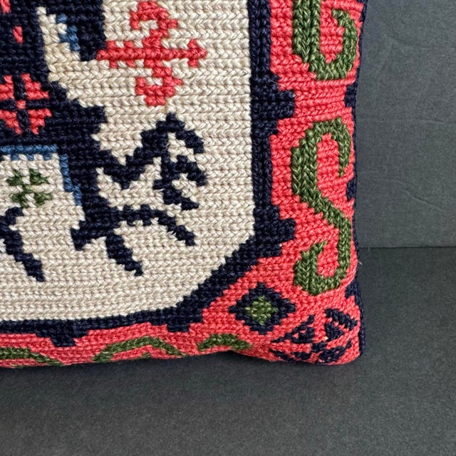 Mid 20th Century Vintage Swedish Backahsten Horse Accent Pillow Handmade Needlepoint Embroidered For Sale - Image 5 of 10