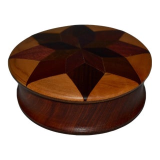 Vintage Star Inlay Round Wood Box For Sale