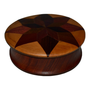 Vintage Star Inlay Round Wood Box
