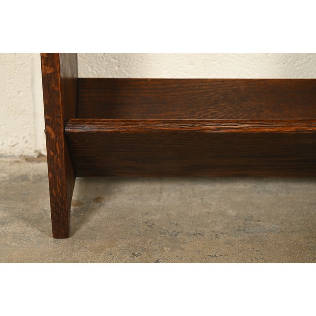 Wood Lakeside Craft Shops Antique Mission Oak Arts & Crafts Cutout Book Trough or Magazine Stand, Newly Refinished For Sale - Image 7 of 11