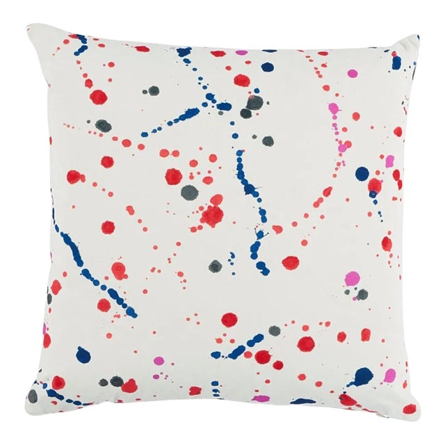 Schumacher X Poter Teleo Ink Splash 18" Pillow in Red & Blue For Sale