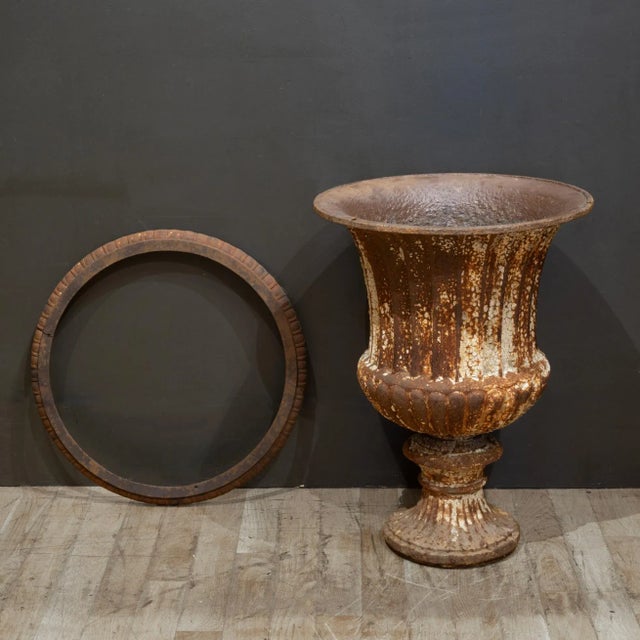 Metal Large Antique Cast Iron Garden Urn For Sale - Image 7 of 8