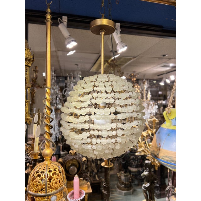 Metal Mid-Century Modern Style Spherical Glass Bead and Brass Chandelier For Sale - Image 7 of 10