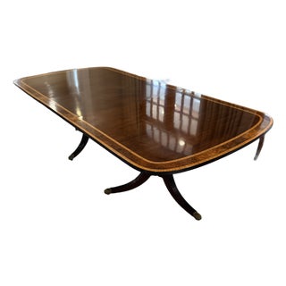 Antique Multi Banded Mahogany Double Pedestal Dining Table For Sale