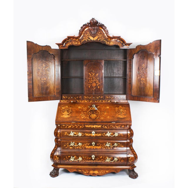 Antique 18th Century Dutch Walnut Marquetry Bureau Cabinet For Sale - Image 3 of 18