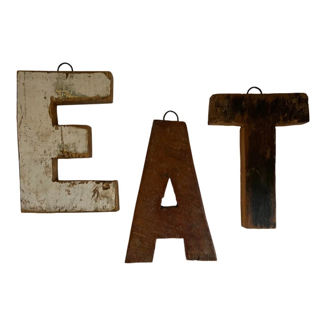 Vintage Wood Letters Sign "Eat" - 3 Pieces For Sale