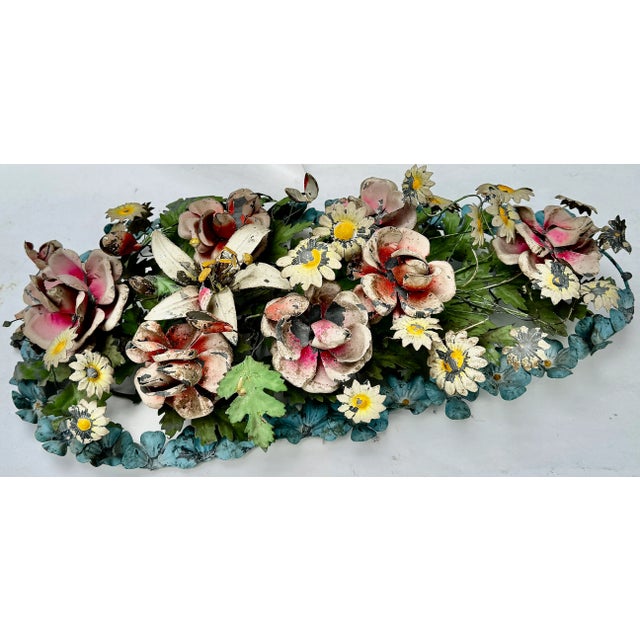 Italian Tole Floral Wall Sculptures, Pair, Circa 1950 For Sale - Image 12 of 15
