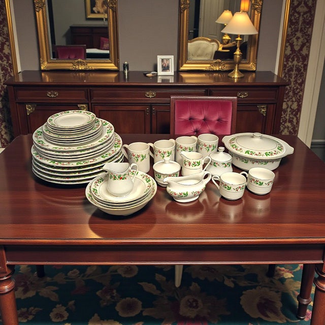 Gibson Holiday Charm Holly Berry Dinnerware Place Setting for 4 - Set of 33 Pieces For Sale - Image 4 of 17